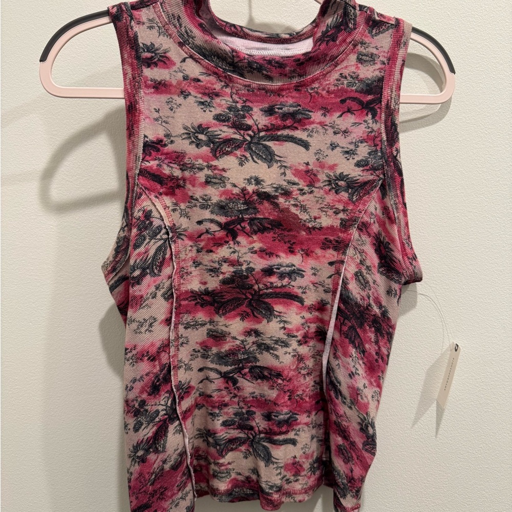 Anthropologie PILCRO Floral Tank Top - Pink and Black